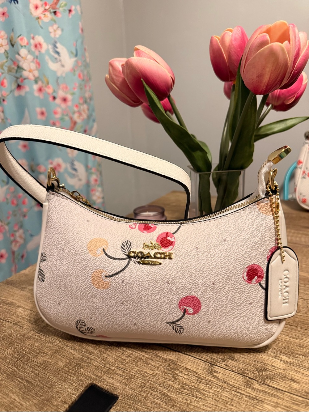 Coach White and Pink Floral Mini Shoulder Bag